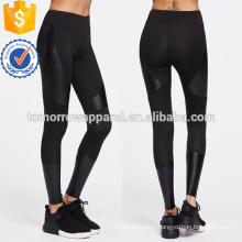 Black Contrast Pu Cut And Sew Sports Leggings OEM/ODM Manufacture Wholesale Fashion Women Apparel (TA7043L)
